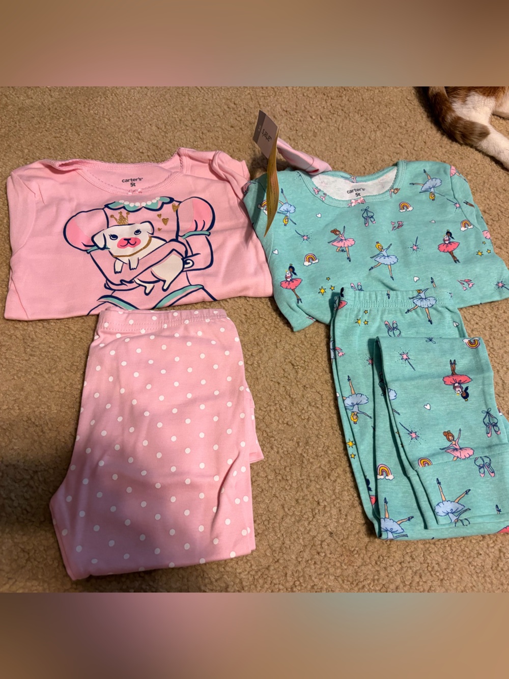 Carter's Girls Pink & Aqua Puppy Pajama Set - 2 pairs NWT 5T